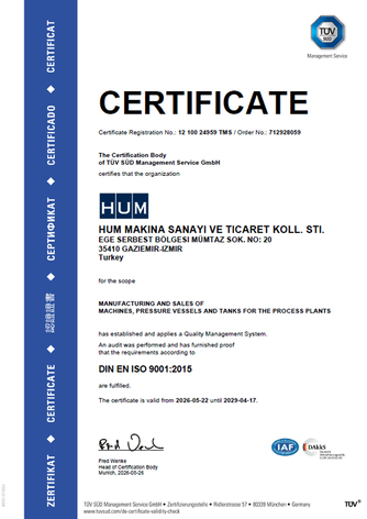 Certificate ISO 9001:2015 İzmir